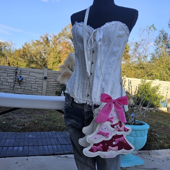 Betsey Johnson Pink and White Christmas Tree Crossbody Bag - Picture 5 of 9